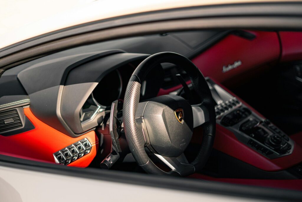 black and silver steering wheel
